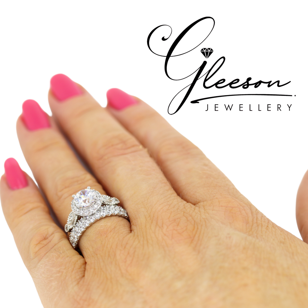 **Special Offer Was €795 Now €699 - 9ct White Gold Cubic Zirconia Halo Ring Set Gleeson Jewellers, Daniel Gleeson Jewellery, Gleeson Jeweller, Gleesons Jewellers