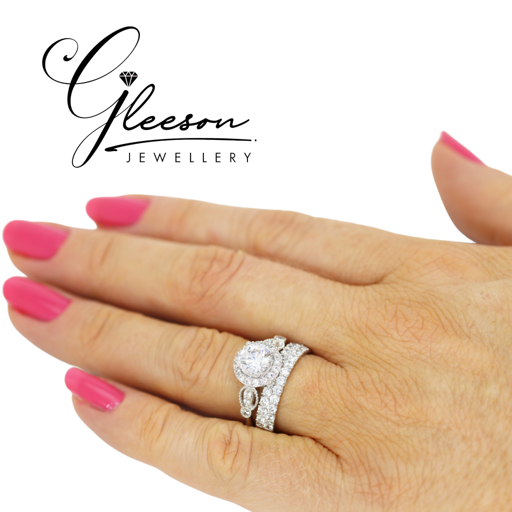 **Special Offer Was €795 Now €699 - 9ct White Gold Cubic Zirconia Halo Ring Set Gleeson Jewellers, Daniel Gleeson Jewellery, Gleeson Jeweller, Gleesons Jewellers