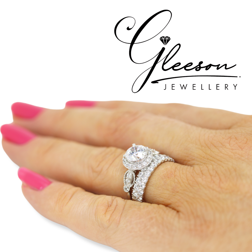 **Special Offer Was €795 Now €699 - 9ct White Gold Cubic Zirconia Halo Ring Set Gleeson Jewellers, Daniel Gleeson Jewellery, Gleeson Jeweller, Gleesons Jewellers