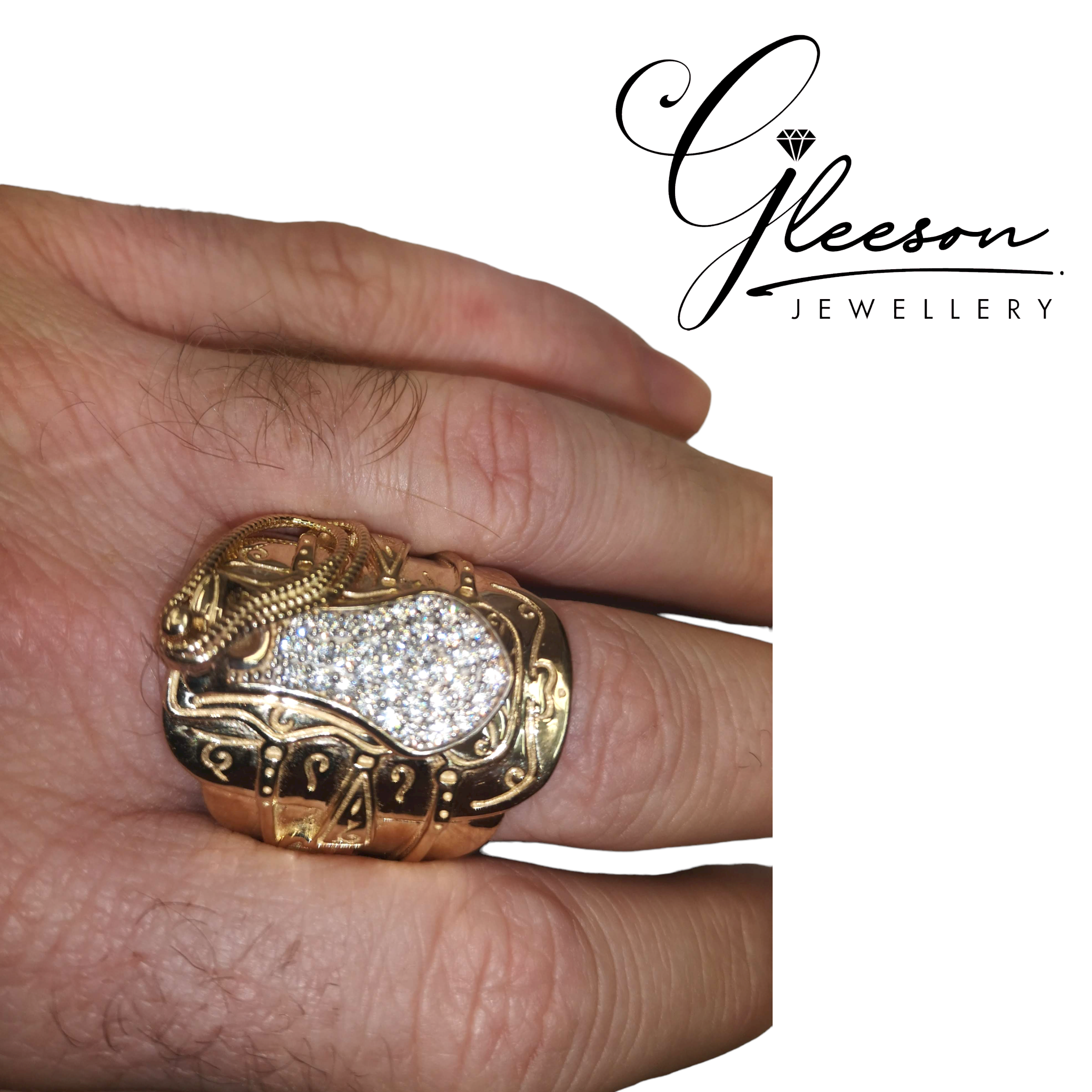 9ct Gold Mens Cubic Zirconia Saddle Ring Daniel Gleeson Jewellers