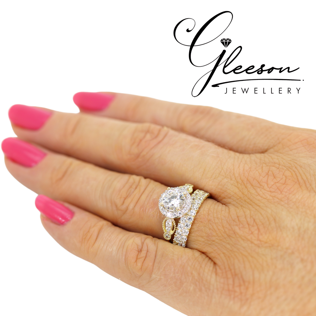 **Special Offer Was €795 Now €699 - 9ct Yellow Gold Cubic Zirconia Halo Ring Set Gleeson Jewellers, Daniel Gleeson Jewellery, Gleeson Jeweller, Gleesons Jewellers