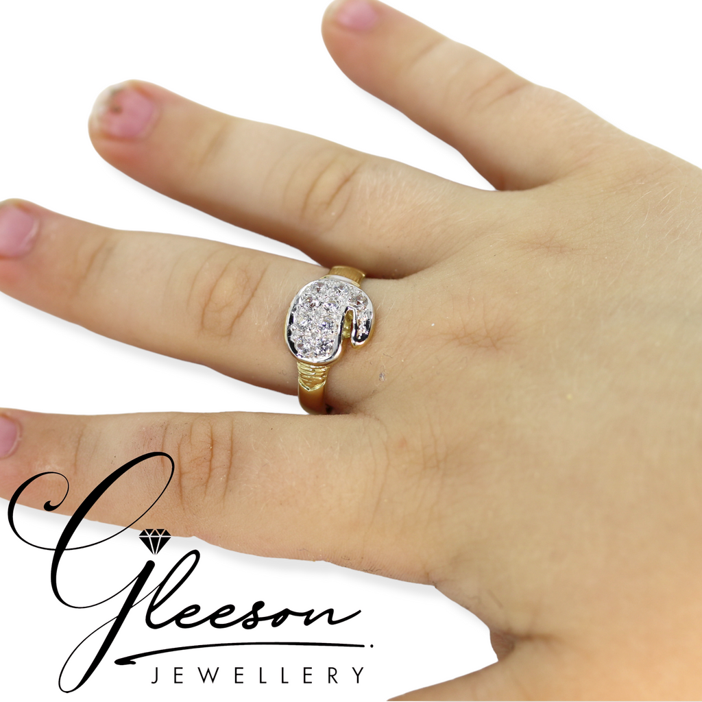 9ct Gold Cubic Zirconia Kids Boxing Glove Ring - (Sizes A-K Only) Gleeson Jewellery, Daniel Gleeson Jewellers