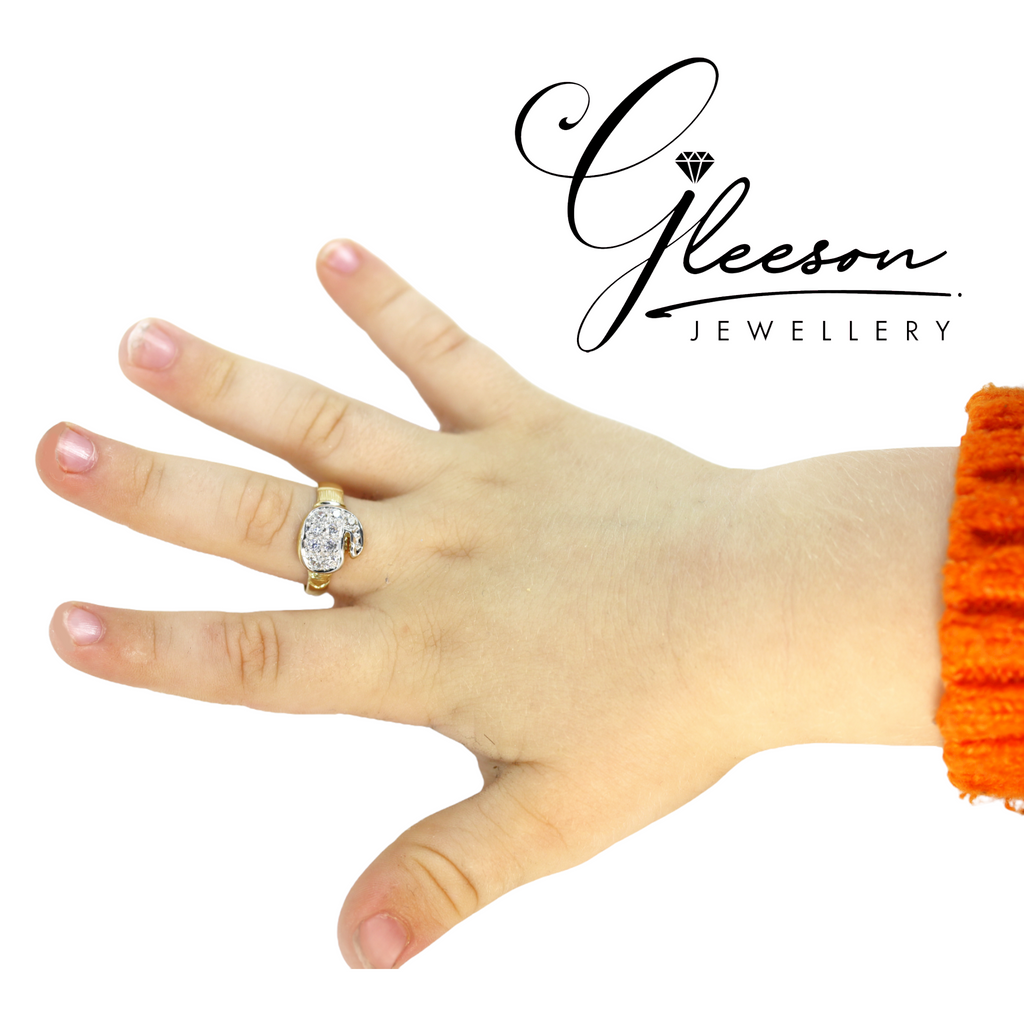 9ct Gold Cubic Zirconia Kids Boxing Glove Ring - (Sizes A-K Only) Gleeson Jewellery, Daniel Gleeson Jewellers