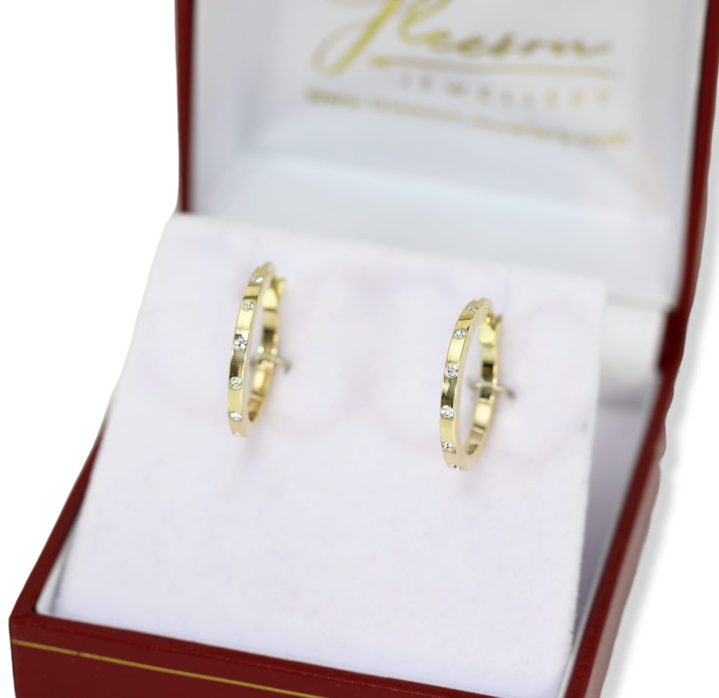 9ct Gold Hoop Earrings with Cubic Zirconia detail Daniel Gleeson Jewellers, Gleeson Jewellers, Gleesons Jewellers