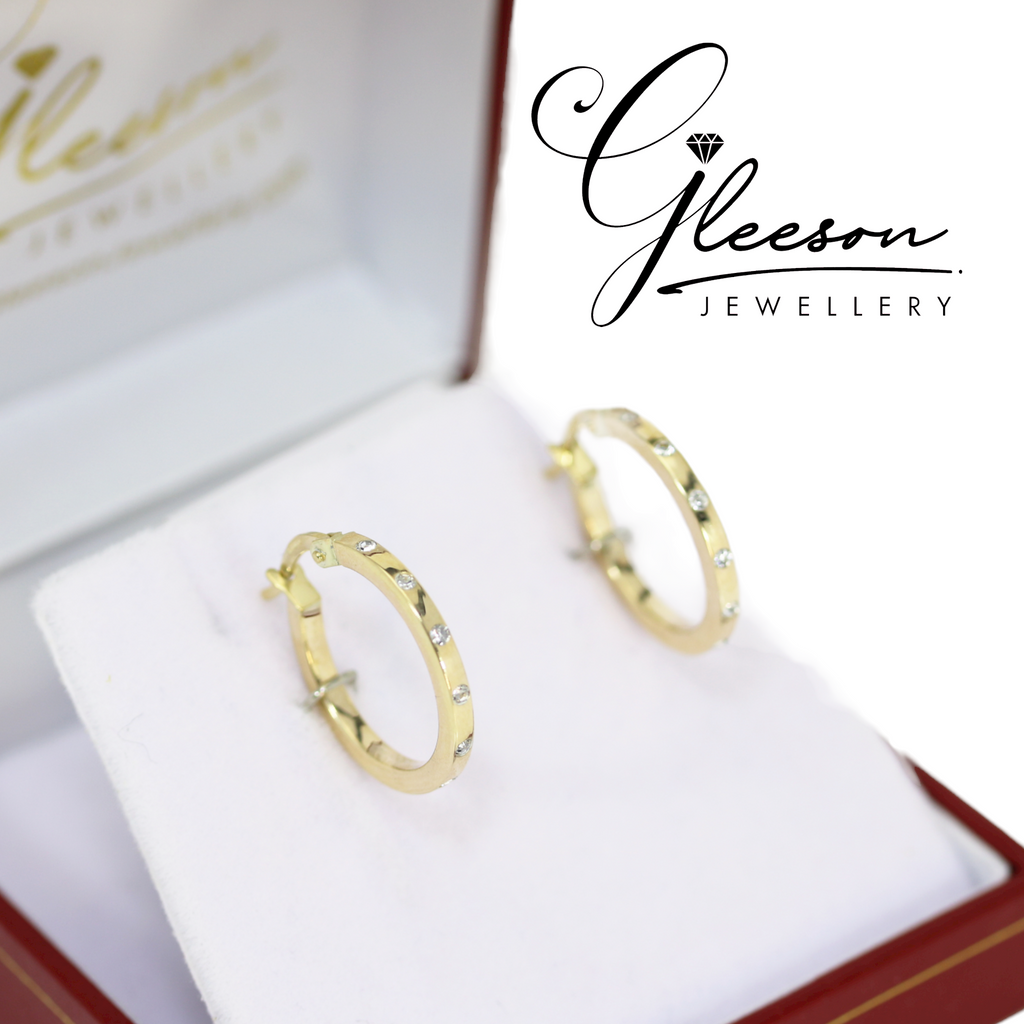 9ct Gold Hoop Earrings with Cubic Zirconia detail Daniel Gleeson Jewellers, Gleeson Jewellers, Gleesons Jewellers