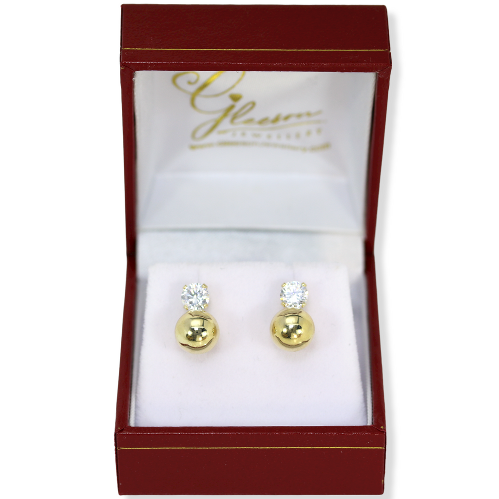 9ct Gold Ball Stud Earrings with Cubic Zirconia Gleeson Jewellers, Daniel Gleeson Jewellery, Gleeson Jeweller, Gleesons Jewellers