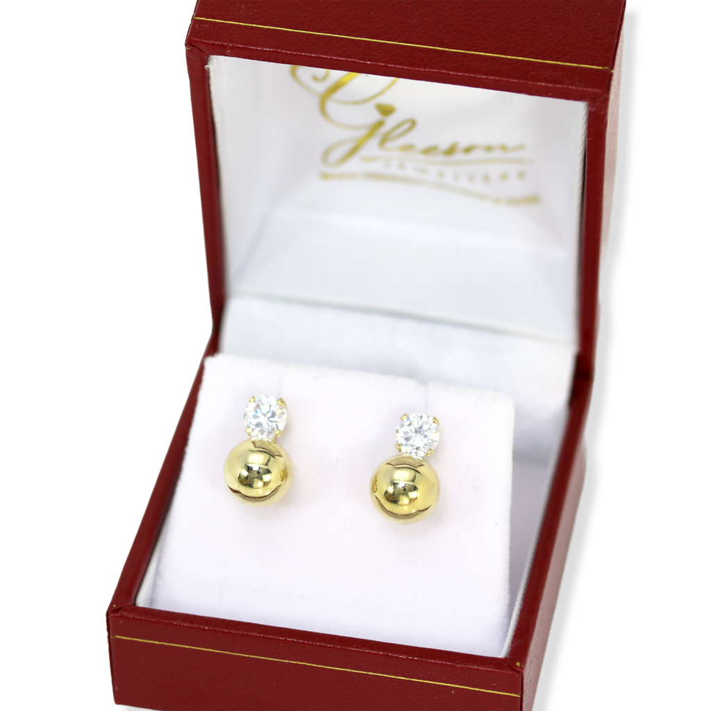 9ct Gold Ball Stud Earrings with Cubic Zirconia Gleeson Jewellers, Daniel Gleeson Jewellery, Gleeson Jeweller, Gleesons Jewellers