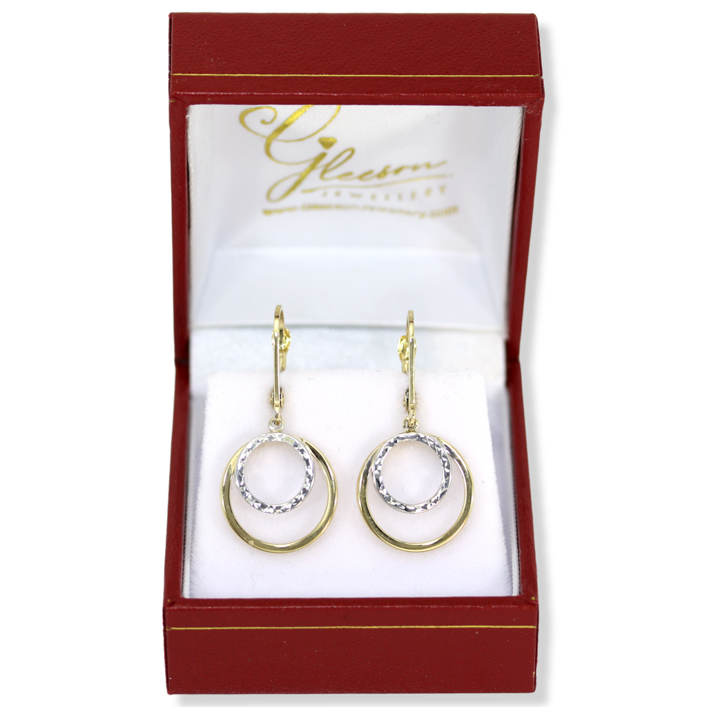 9ct Yellow and White Gold Earrings - With sturdy Leaver-Back Fitting, Gleeson Jewellery, Daniel Gleeson Jewellers Cork, Gleesons Jewellers