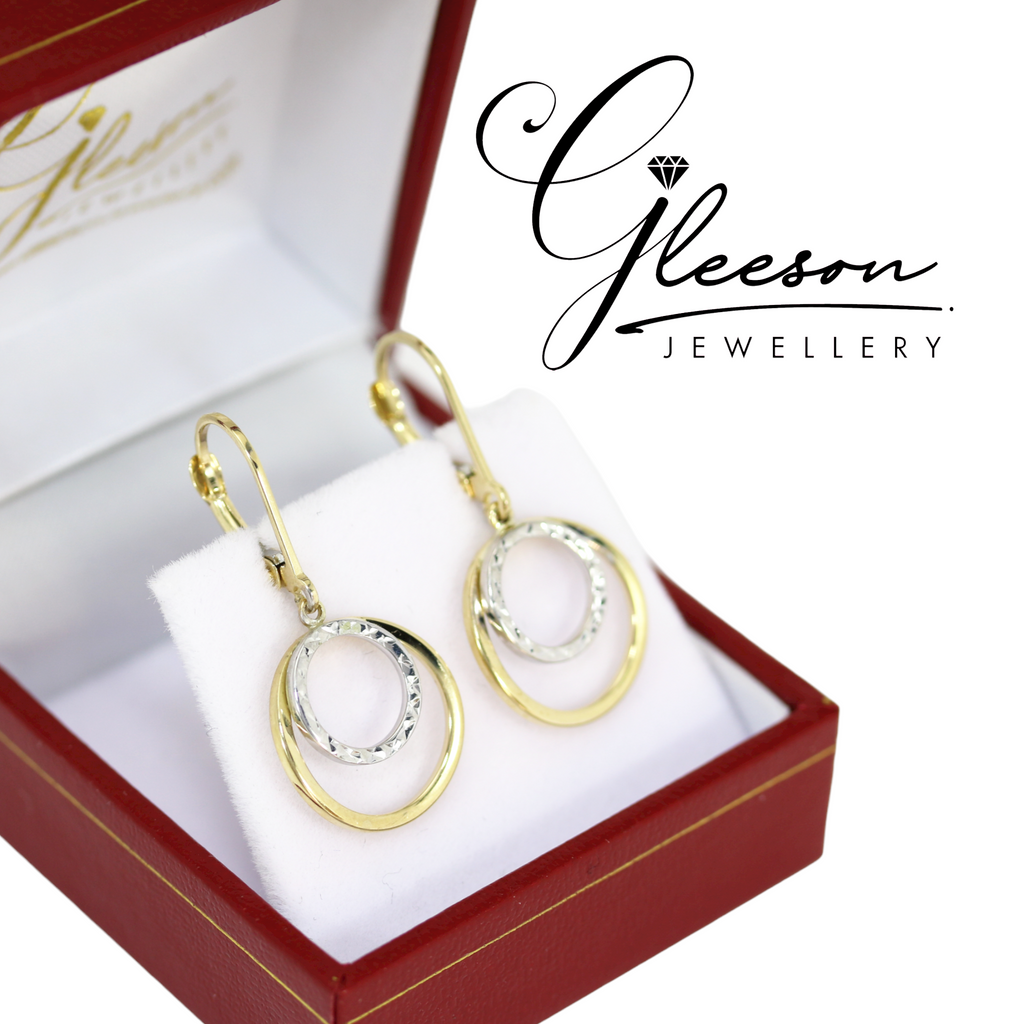 9ct Yellow and White Gold Earrings - With sturdy Leaver-Back Fitting, Daniel Gleeson Jewellers, Gleeson Jewellers, Gleesons Jewellers