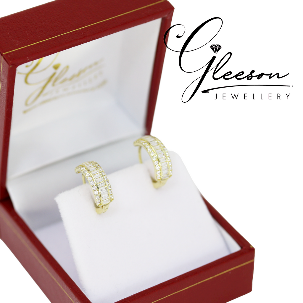 9ct Gold Cubic Zirconia Huggie Earrings - 14mm Gleeson Jewellers, Daniel Gleeson Jewellery, Gleeson Jeweller, Gleesons Jewellers