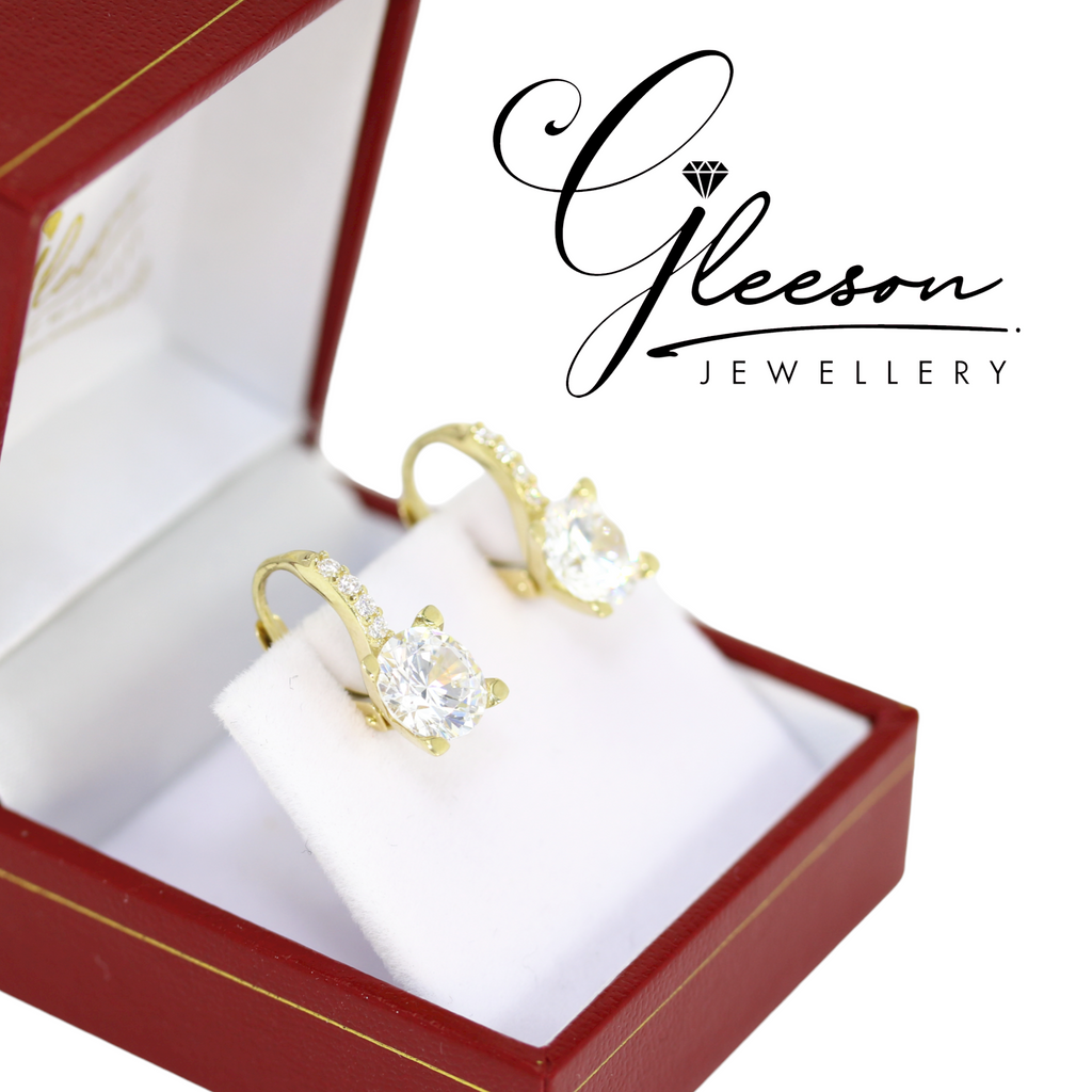 9ct Gold Cubic Zirconia Earrings with Continental/Leaver Back Fittings Gleeson Jewellers, Daniel Gleeson Jewellery, Gleeson Jeweller, Gleesons Jewellers