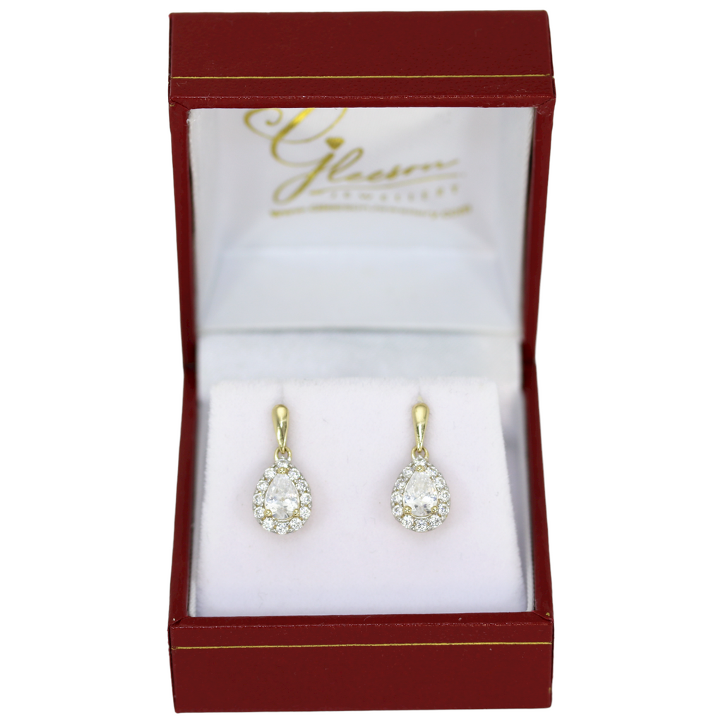 9ct Gold Cubic Zirconia Small Drop Stud Cluster Earrings Daniel Gleeson Jewellers, Gleeson Jewellers, Gleesons Jewellers