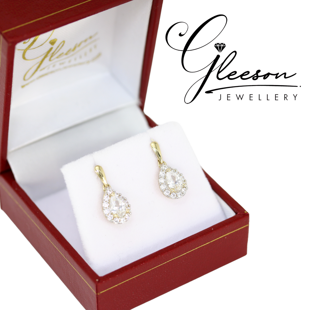 9ct Gold Cubic Zirconia Small Drop Stud Cluster Earrings Daniel Gleeson Jewellers, Gleeson Jewellers, Gleesons Jewellers