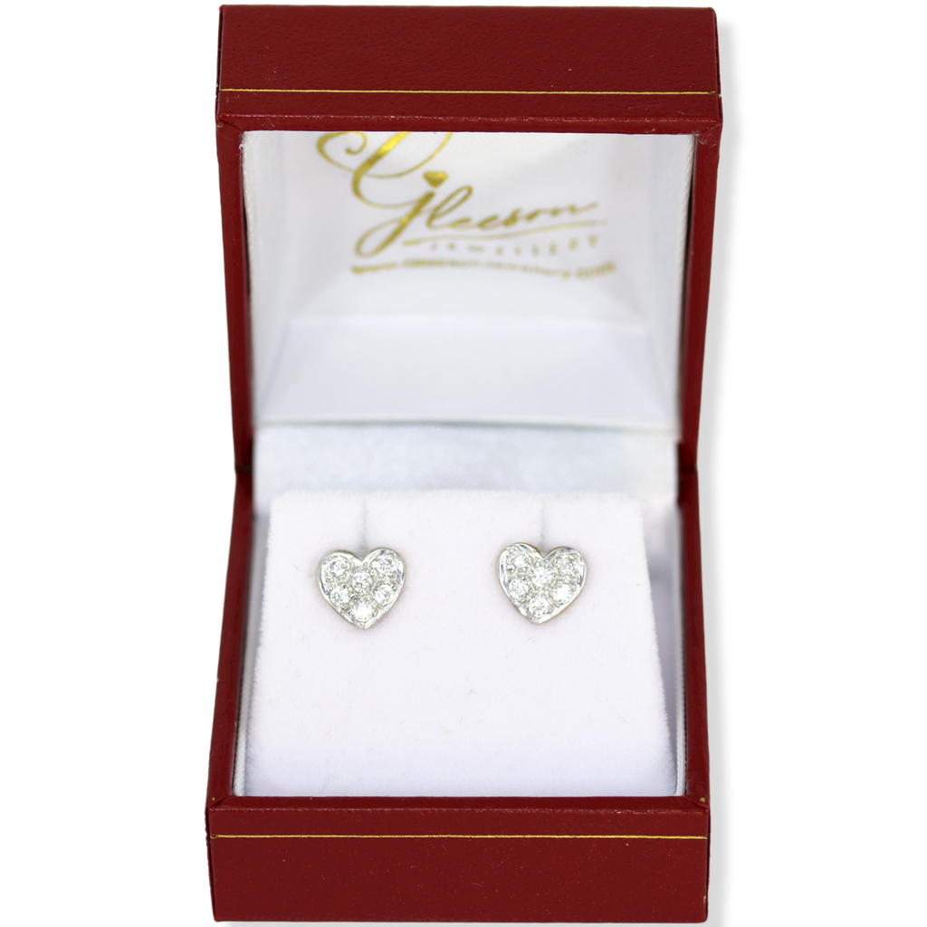 9ct Gold Cubic Zirconia Heart Earrings Gleeson Jewellers, Daniel Gleeson Jewellery, Gleeson Jeweller, Gleesons Jewellers