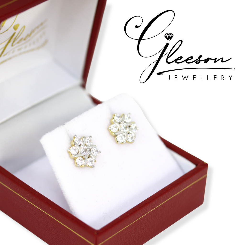 9ct Gold Cubic Zirconia Fancy Cluster Earrings Gleeson Jewellers, Daniel Gleeson Jewellery, Gleeson Jeweller, Gleesons Jewellers