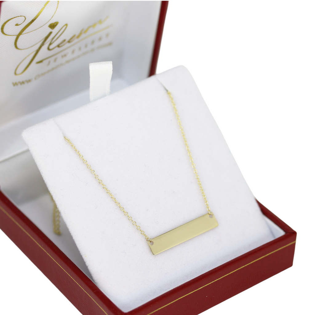 9ct Gold Ladies Engravable Bar Pendant and Chain Daniel Gleeson Jewellers, Gleeson Jewellers, Gleesons Jewellers