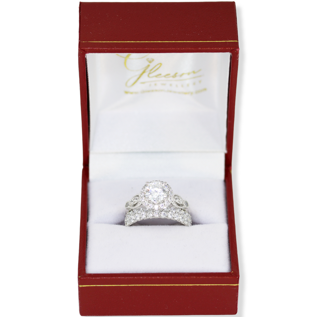 **Special Offer Was €795 Now €699 - 9ct White Gold Cubic Zirconia Halo Ring Set Gleeson Jewellers, Daniel Gleeson Jewellery, Gleeson Jeweller, Gleesons Jewellers