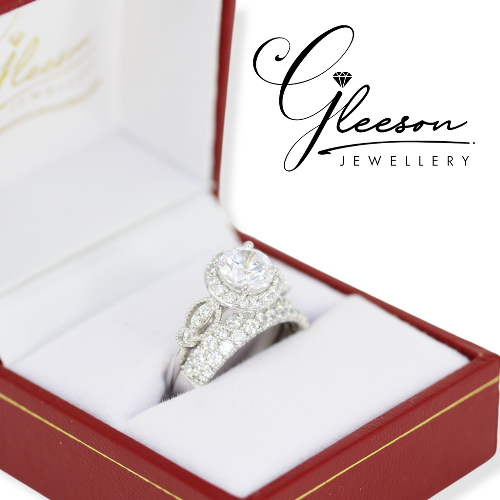**Special Offer Was €795 Now €699 - 9ct White Gold Cubic Zirconia Halo Ring Set Gleeson Jewellers, Daniel Gleeson Jewellery, Gleeson Jeweller, Gleesons Jewellers