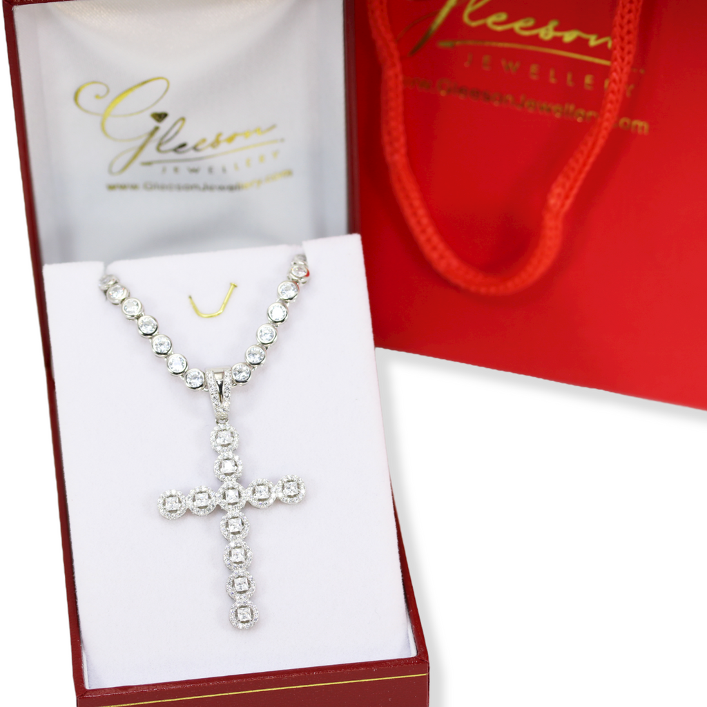 Sterling Silver Cubic Zirconia Cross and Tennis Chain Set Gleeson Jewellery, Daniel Gleeson Jewellers Cork, Gleesons Jewellers
