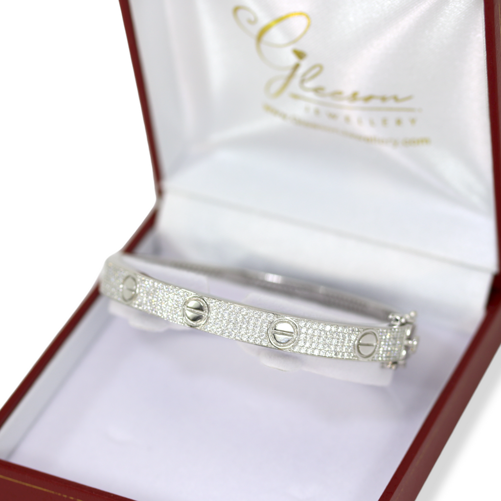 Sterling Silver Cubic Zirconia Heavy Ladies Bangle Gleeson Jewellery, Daniel Gleeson Jewellers Cork, Gleesons Jewellers