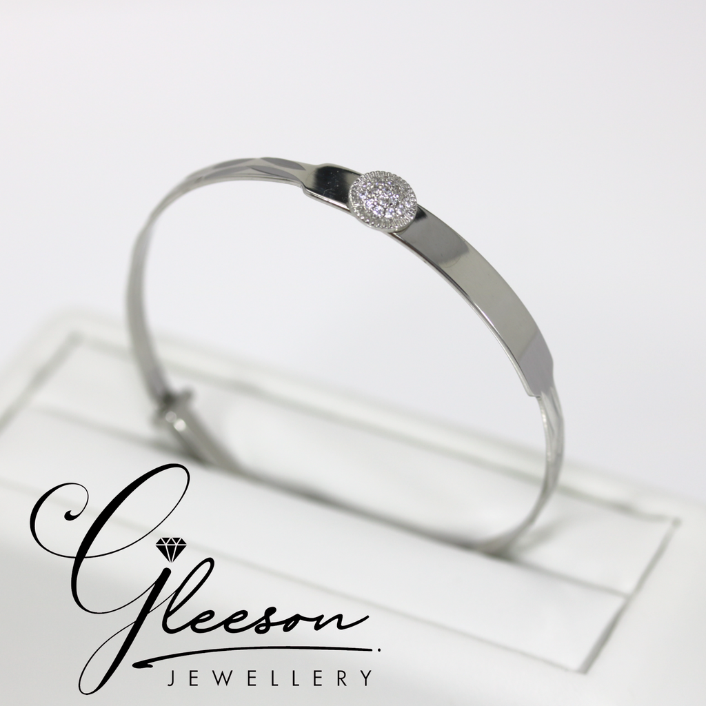 Sterling Silver Baby Stud ID Bangle with Cubic Zirconia Daniel Gleeson Jewellers, Gleeson Jewellers, Gleesons Jewellers