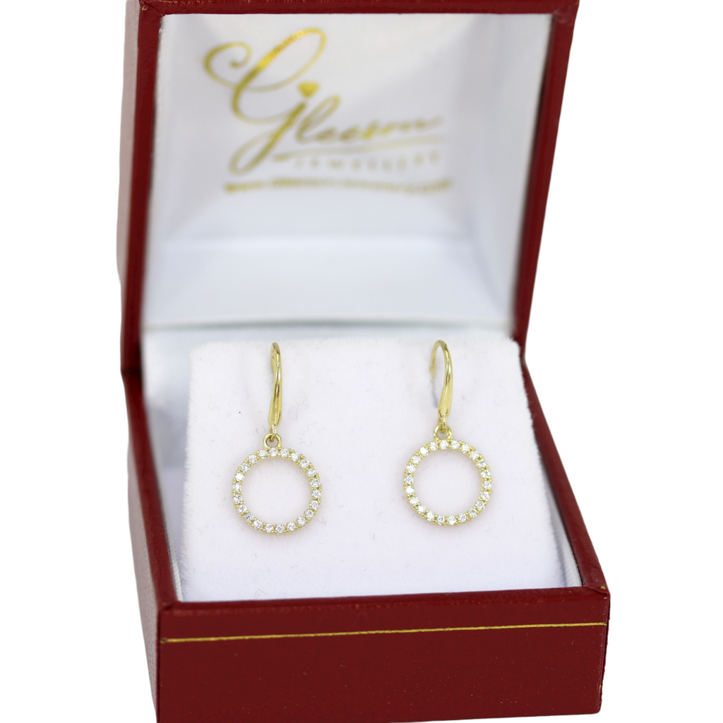 9ct Gold Cubic Zirconia Circle Drop Earrings Gleeson Jewellers, Daniel Gleeson Jewellery, Gleeson Jeweller, Gleesons Jewellers
