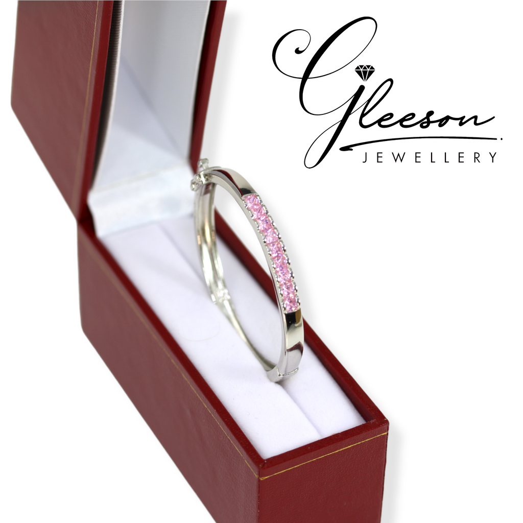 Sterling Silver Pink Cubic Zirconia Baby Bangle Daniel Gleeson Jewellers, Gleeson Jewellers, Gleesons Jewellers, Gleeson Jewellery