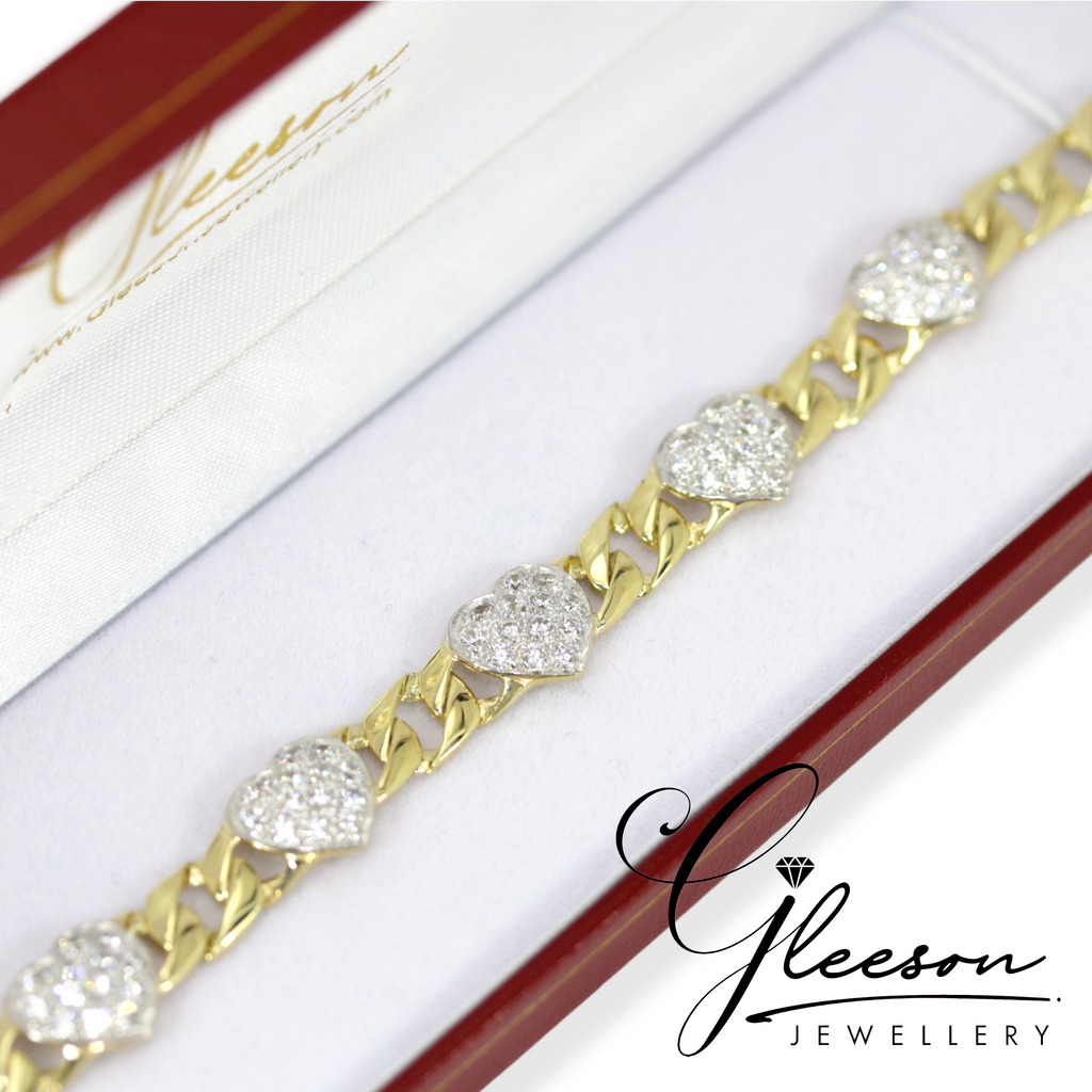 9ct Gold Cubic Zirconia Ladies Large Heart Bracelet Gleeson Jewellers, Daniel Gleeson Jewellery, Gleeson Jeweller, Gleesons Jewellers