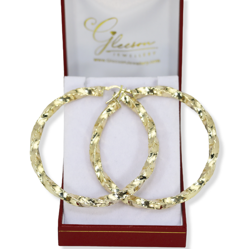 9ct Gold Large Diamond Cut Twist Hoop Earrings Daniel Gleeson Jewellers, Gleeson Jewellers, Gleesons Jewellers