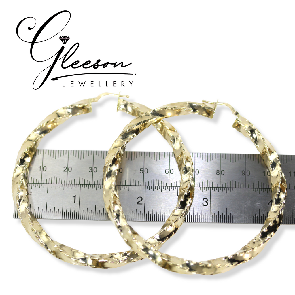 9ct Gold Large Diamond Cut Twist Hoop Earrings Daniel Gleeson Jewellers, Gleeson Jewellers, Gleesons Jewellers