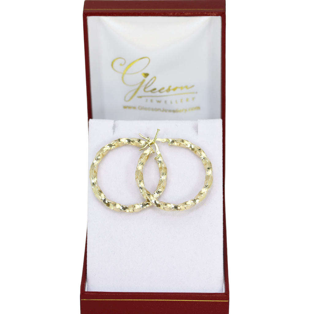 9ct Gold Diamond Cut Twist Hoop Earrings - 37mm Daniel Gleeson Jewellers, Gleeson Jewellers, Gleesons Jewellers