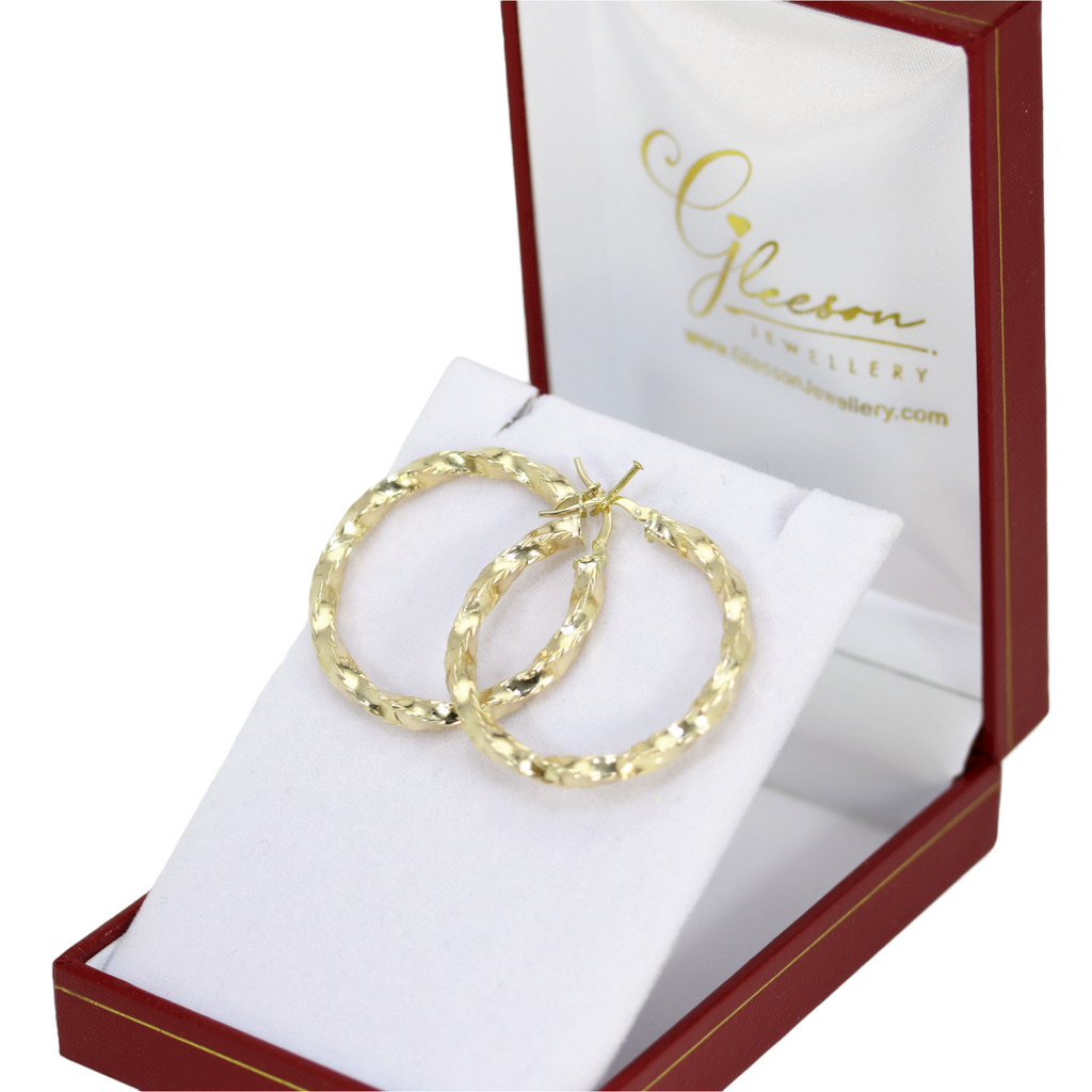 9ct Gold Diamond Cut Twist Hoop Earrings - 37mm Daniel Gleeson Jewellers, Gleeson Jewellers, Gleesons Jewellers