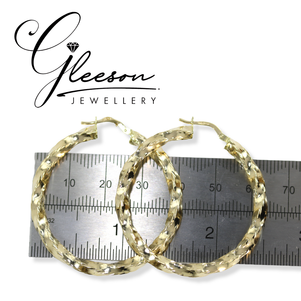 9ct Gold Diamond Cut Twist Hoop Earrings - 41mm Daniel Gleeson Jewellers, Gleeson Jewellers, Gleesons Jewellers