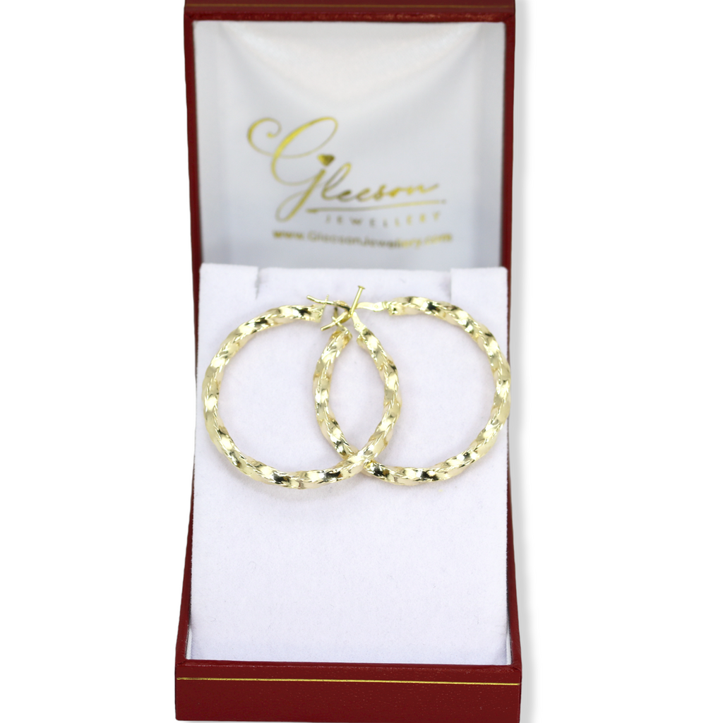 9ct Gold Diamond Cut Twist Hoop Earrings - 41mm Daniel Gleeson Jewellers, Gleeson Jewellers, Gleesons Jewellers