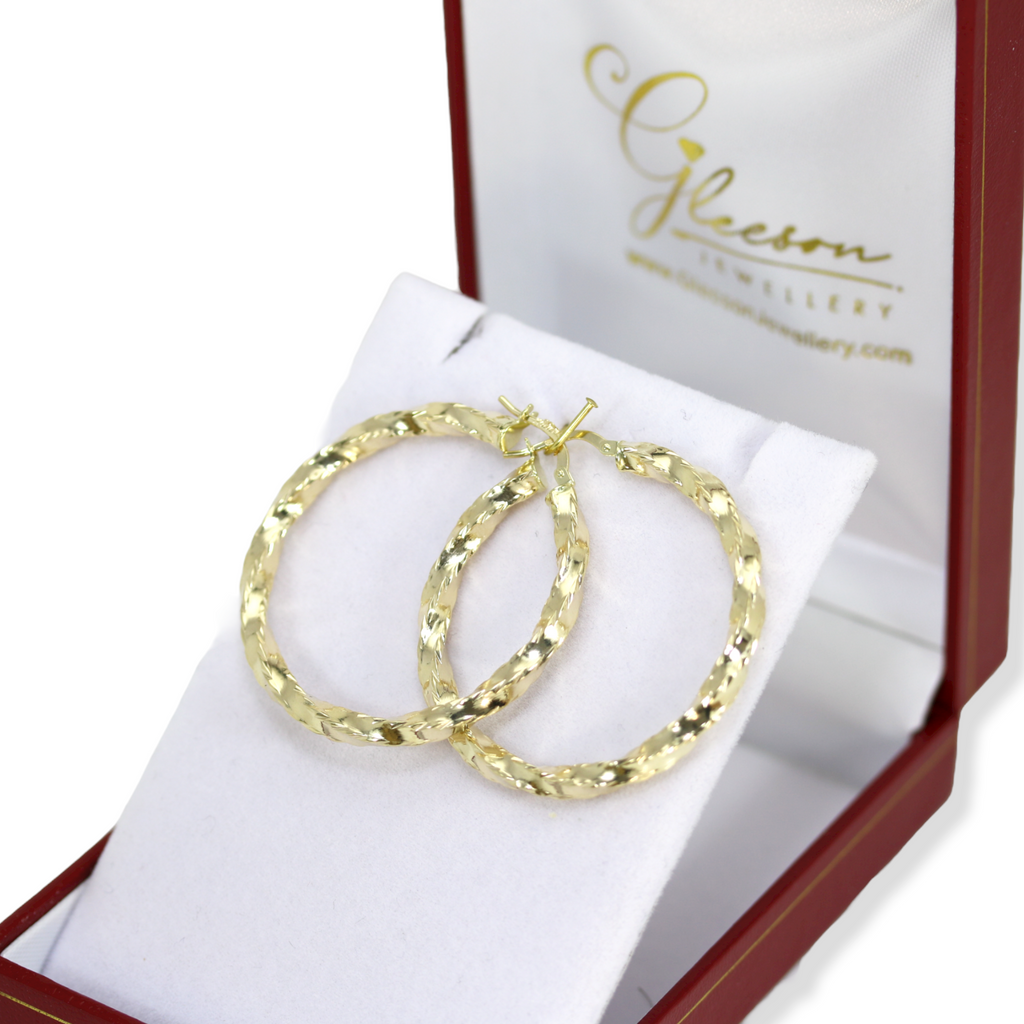 9ct Gold Diamond Cut Twist Hoop Earrings - 41mm Daniel Gleeson Jewellers, Gleeson Jewellers, Gleesons Jewellers