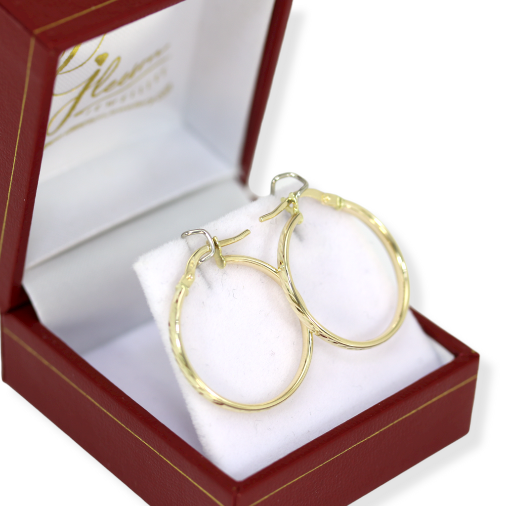 9ct Gold Dainty Diamond Cut Hoop Earrings Daniel Gleeson Jewellers, Gleeson Jewellers, Gleesons Jewellers