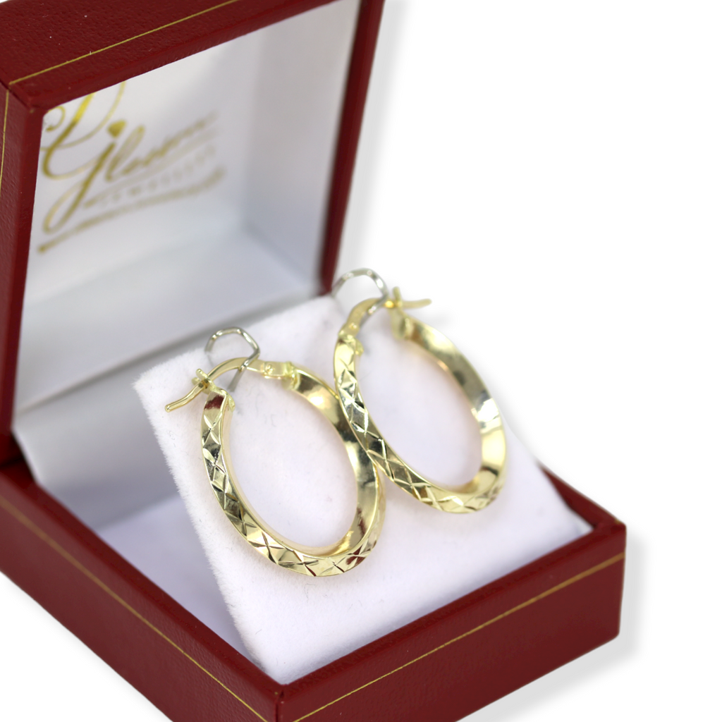 9ct Gold Diamond Cut Oval Hoop Earrings Daniel Gleeson Jewellers, Gleeson Jewellers, Gleesons Jewellers