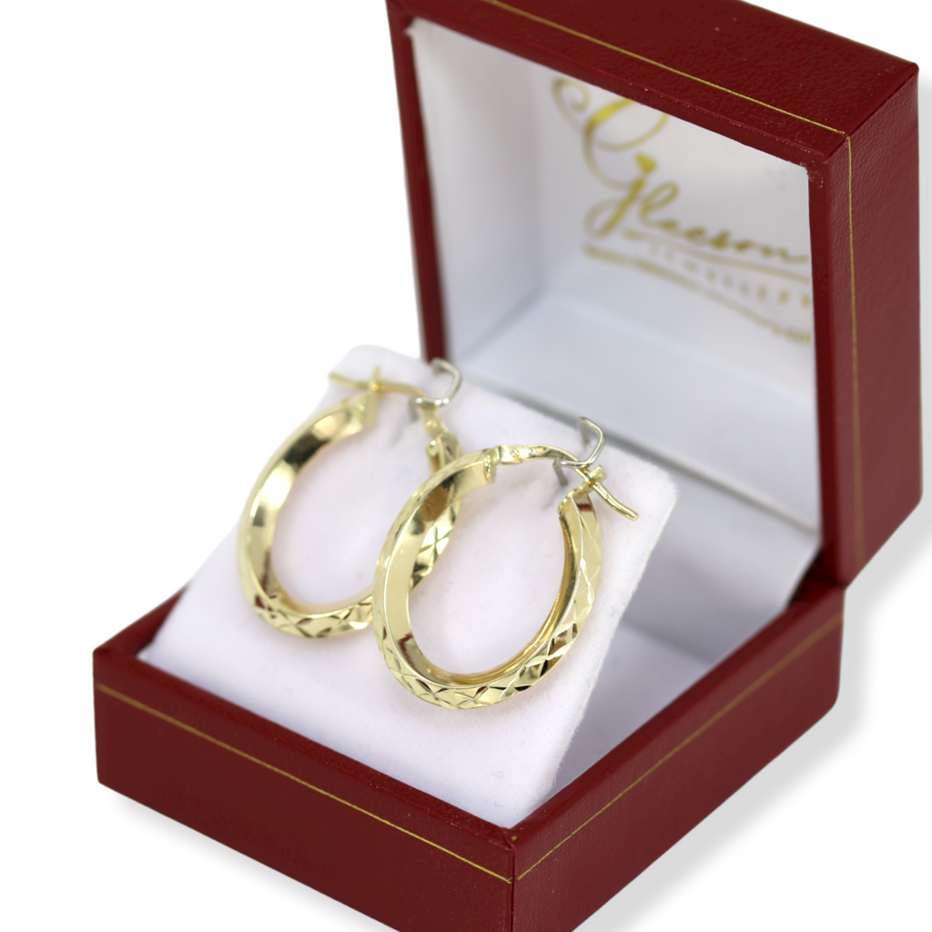 9ct Gold Diamond Cut Oval Hoop Earrings Daniel Gleeson Jewellers, Gleeson Jewellers, Gleesons Jewellers