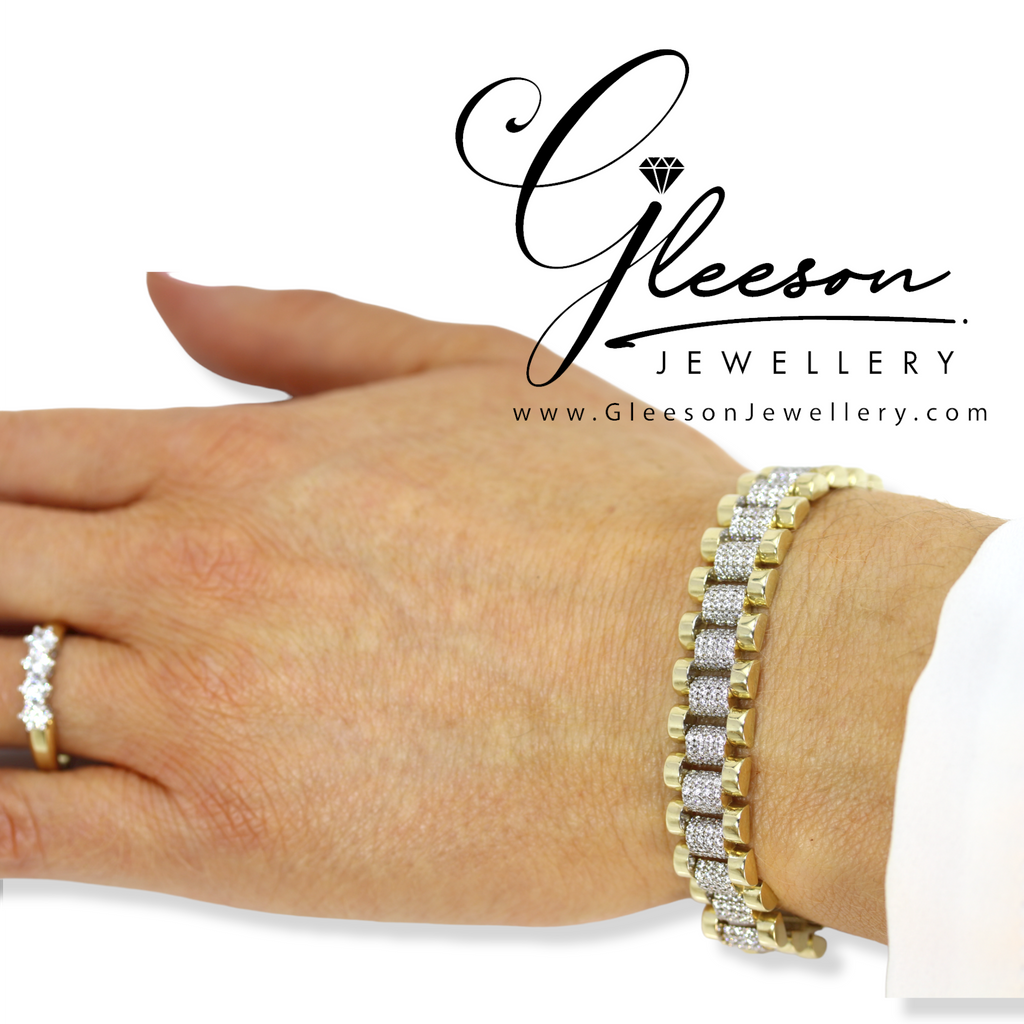 9ct Gold CZ Ladies Rolex style Bracelet - Wider Version Bracelet (11mm) Daniel Gleeson Jewellers, Gleeson Jeweller, Daniel Gleeson Jewellery, Gleesons Jewellers