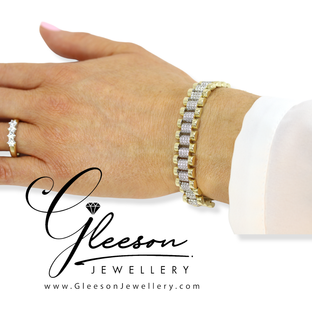9ct Gold CZ Ladies crown style Bracelet - Wider Version Bracelet (11mm) Daniel Gleeson Jewellers, Gleeson Jeweller, Stephen Daniel Gleeson Jewellery, Gleesons Jewellers