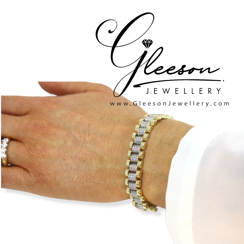 9ct Gold CZ Ladies Rolex style Bracelet - Wider Version Bracelet (11mm) Daniel Gleeson Jewellers, Gleeson Jeweller, Daniel Gleeson Jewellery, Gleesons Jewellers