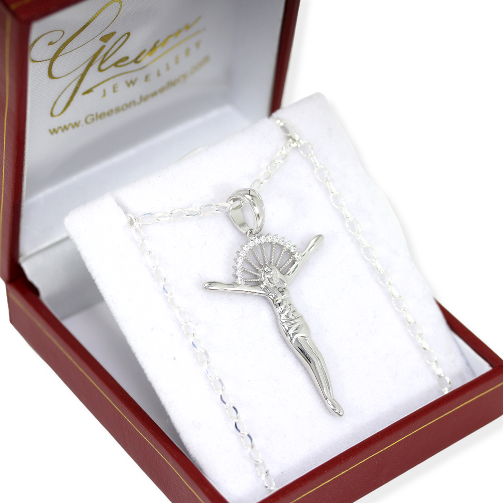 Sterling Silver Cubic Zirconia Crucifix and 18" Belcher Chain Gleeson Jewellery, Daniel Gleeson Jewellers Cork, Gleesons Jewellers