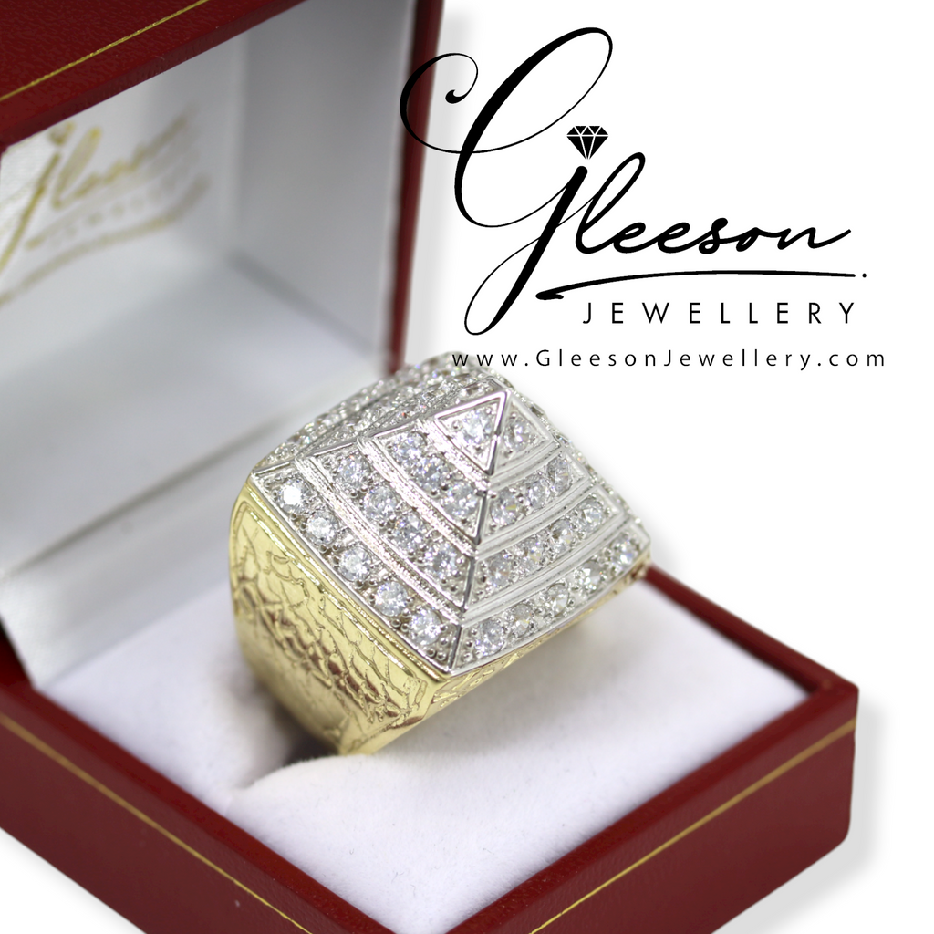 9ct Gold Mens Cubic Zirconia Pyramid Ring Daniel Gleeson Jewellers, Gleeson Jewellers, Gleesons Jewellers