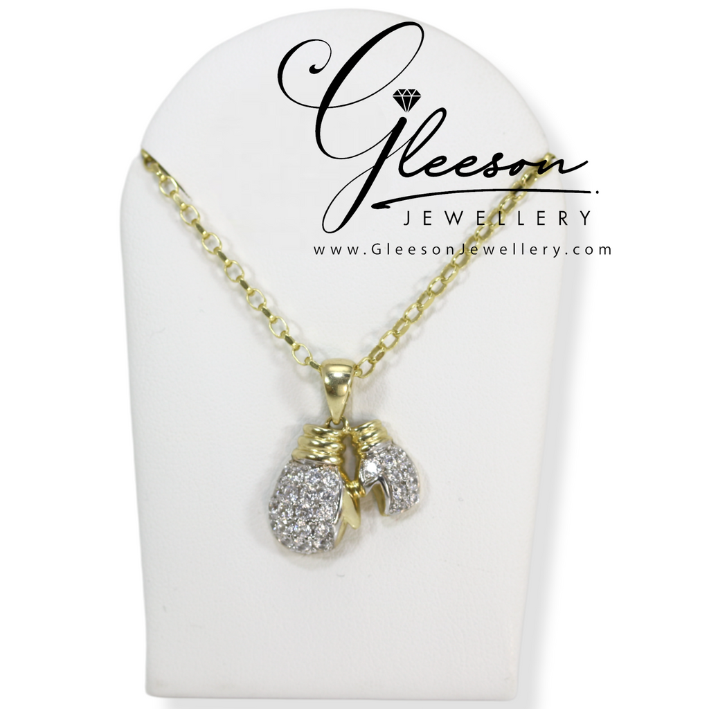 9ct Gold Boxing Double Glove Pendant and 20" Chain (Medium Diamond Cut Belcher Chain) Gleeson Jewellers, Daniel Gleeson Jewellery, Daniel Gleesons Jewellers Cork