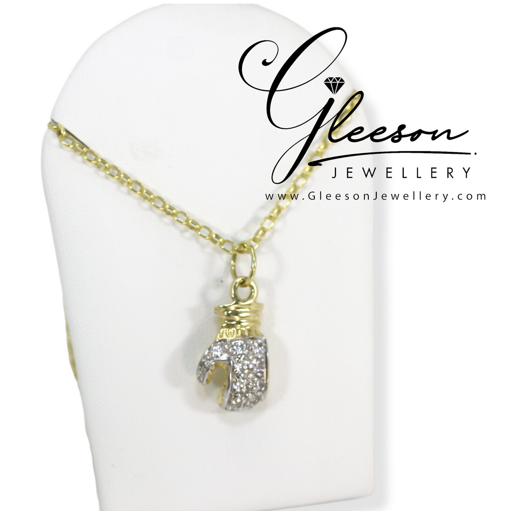 9ct Gold Solid Boxing Glove Pendant and 20" Chain (Medium Diamond Cut Belcher Chain) Gleeson Jewellers, Daniel Gleeson Jewellers, Gleesons Jewellers