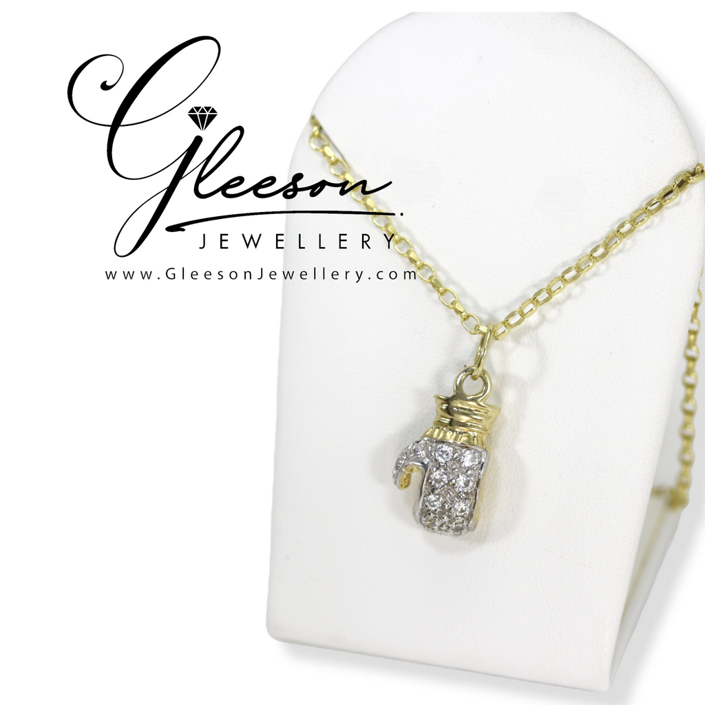 9ct Gold Solid Boxing Glove Pendant and 20" Chain (Medium Diamond Cut Belcher Chain) Gleeson Jewellers, Daniel Gleeson Jewellers, Gleesons Jewellers