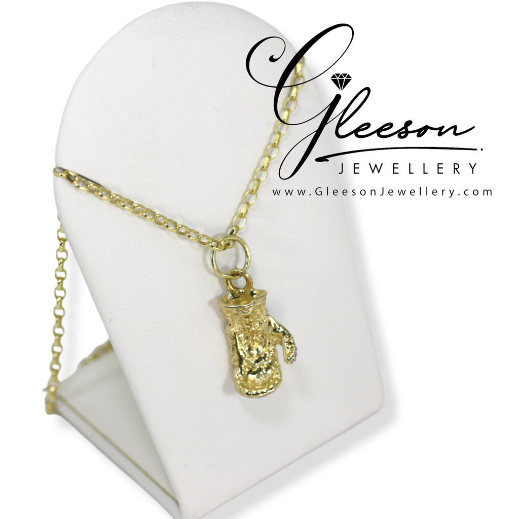 9ct Gold Solid Boxing Glove Pendant and 20" Chain (Medium Diamond Cut Belcher Chain) Gleeson Jewellers, Daniel Gleeson Jewellers, Gleesons Jewellers