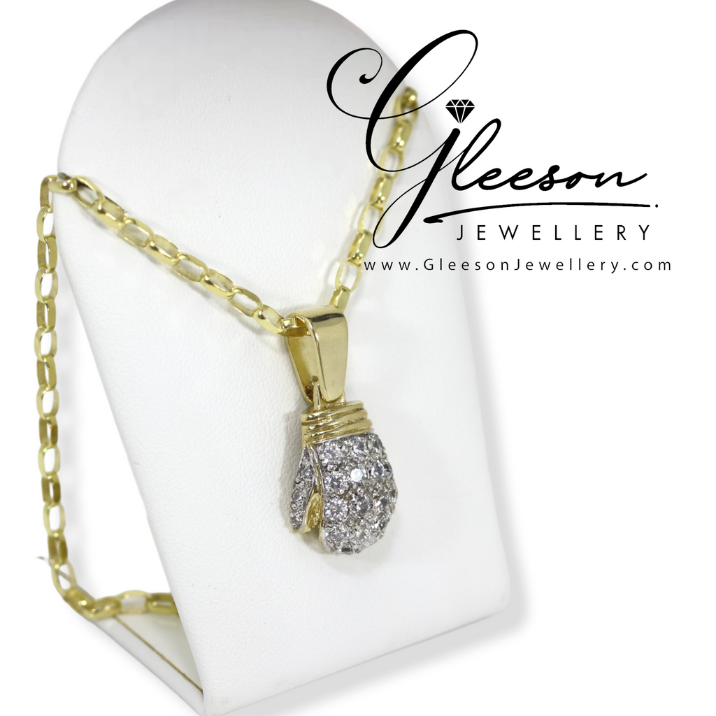 9ct Gold Solid Boxing Glove Pendant and 24" Chain (Large Diamond Cut Belcher Chain) Gleeson Jewellers, Daniel Gleeson Jewellers, Gleesons Jewellers