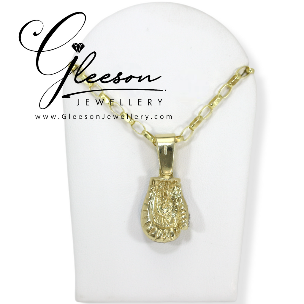9ct Gold Solid Boxing Glove Pendant and 24" Chain (Large Diamond Cut Belcher Chain) Gleeson Jewellers, Daniel Gleeson Jewellers, Gleesons Jewellers