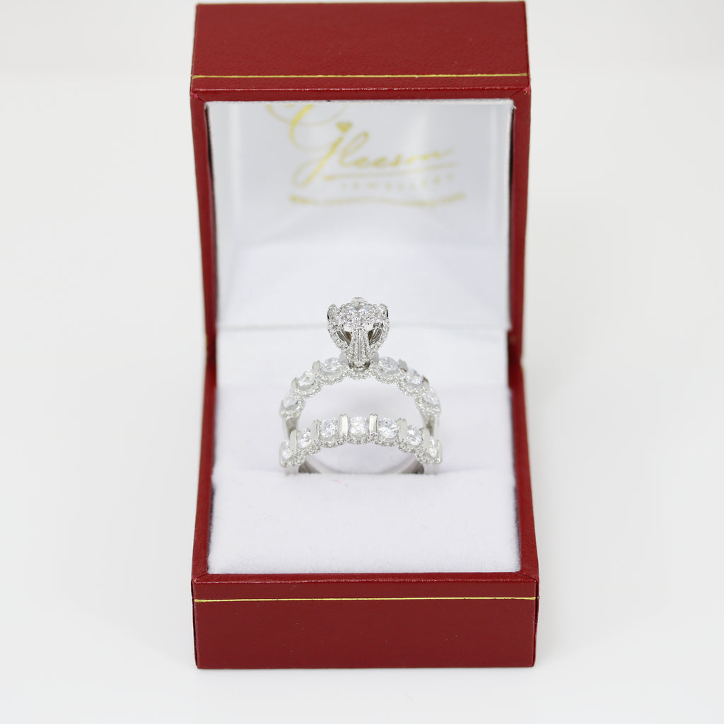 9ct White Gold Cubic Zirconia Ring and Matching Band Set Gleeson Jewellers, Daniel Gleeson Jewellers, Gleesons Jewellers